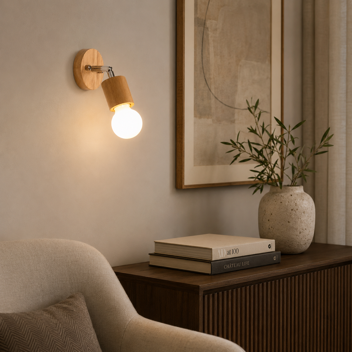 Drejelig loftlampe i træ Mara