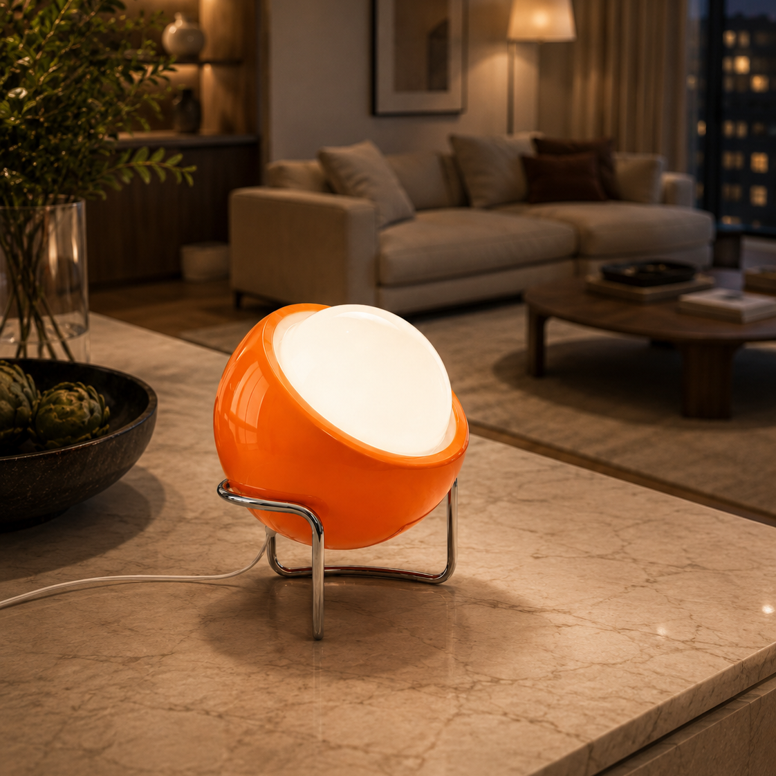 Retro Orange Glass Sphere Table Lamp Norvera - Lamps | The Light Edition