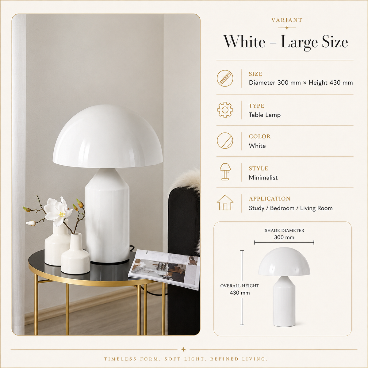 Stor hvid genopladelig touch-bordlampe Raven