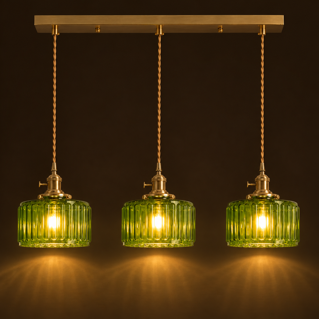 Ribbed Glass 3 Light Kitchen Island Pendant Light Verdena