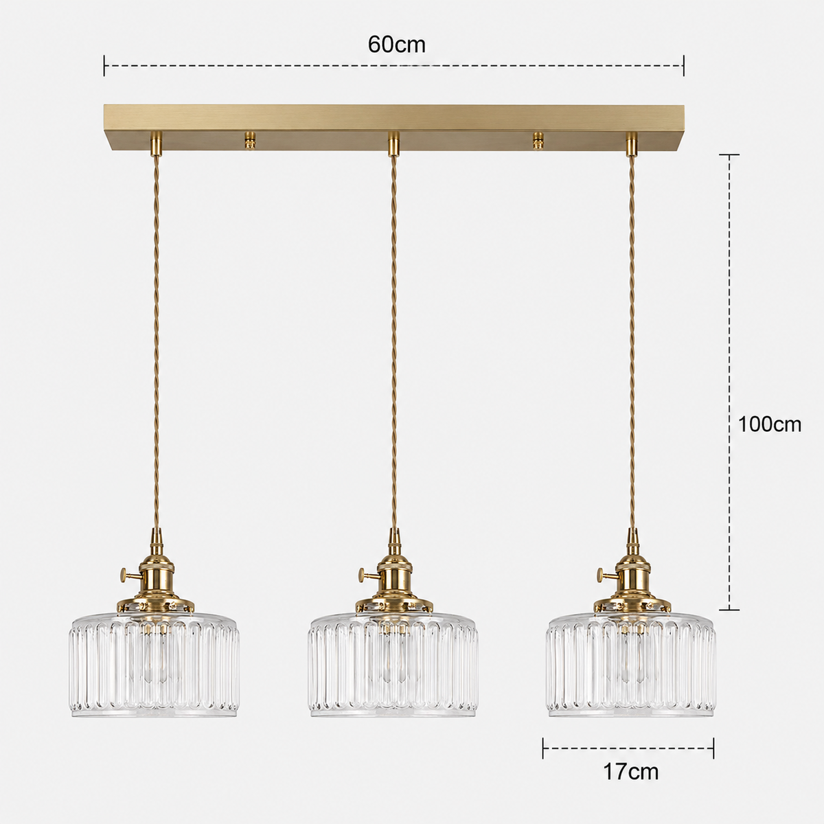 Ribbed Glass 3 Light Kitchen Island Pendant Light Verdena