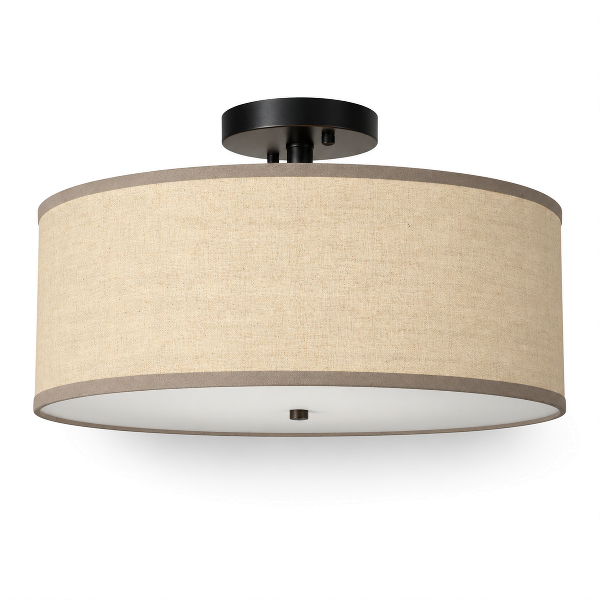 Naline oatmeal linen flush ceiling light on a white background