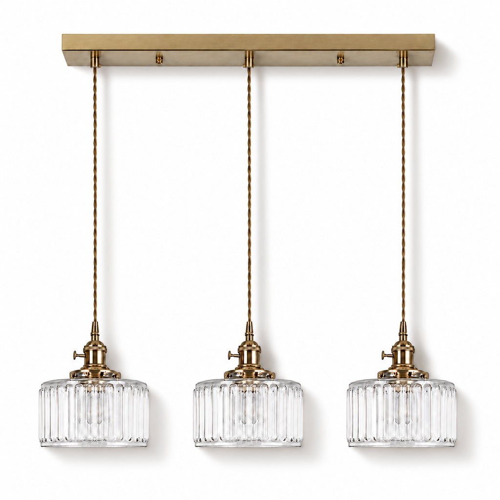 Ribbed Glass 3 Light Kitchen Island Pendant Light Verdena