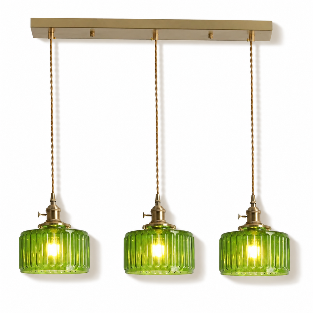 Ribbed Glass 3 Light Kitchen Island Pendant Light Verdena