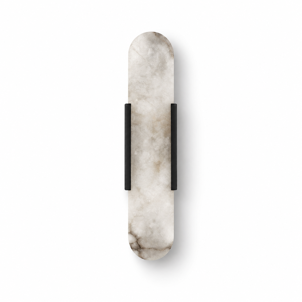 Selora alabaster marble wall light in matt black on a white background