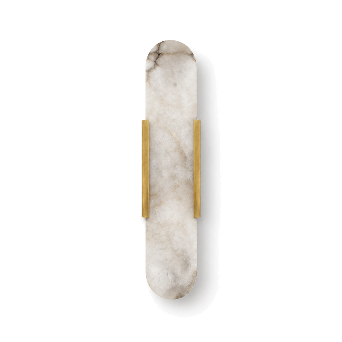 Selora alabaster marble wall light in brushed brass on a white background