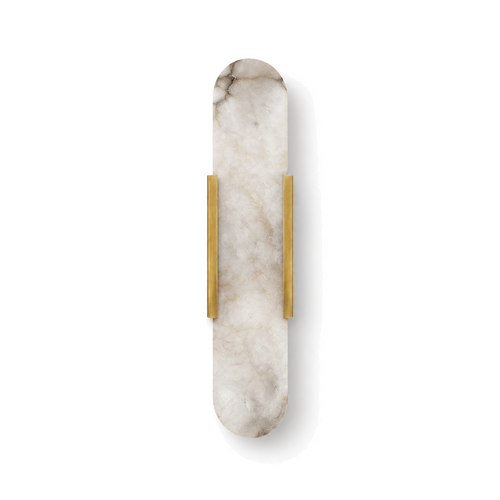 Selora alabaster marble wall light in brushed brass on a white background