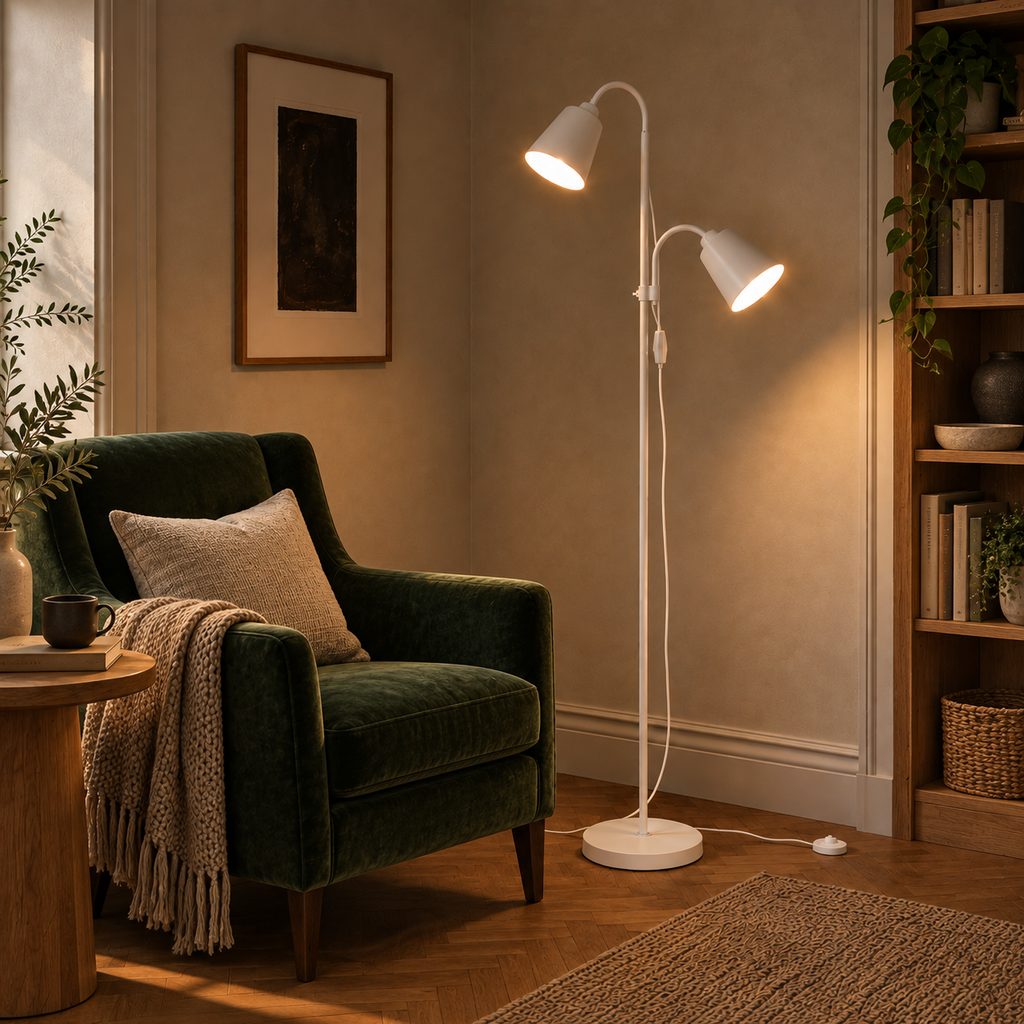 White Double Head Reading Floor Lamp Arlena