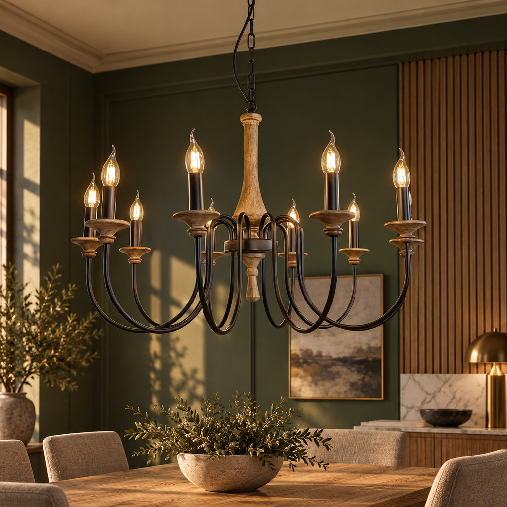 Wooden Candle Chandelier Ravenna