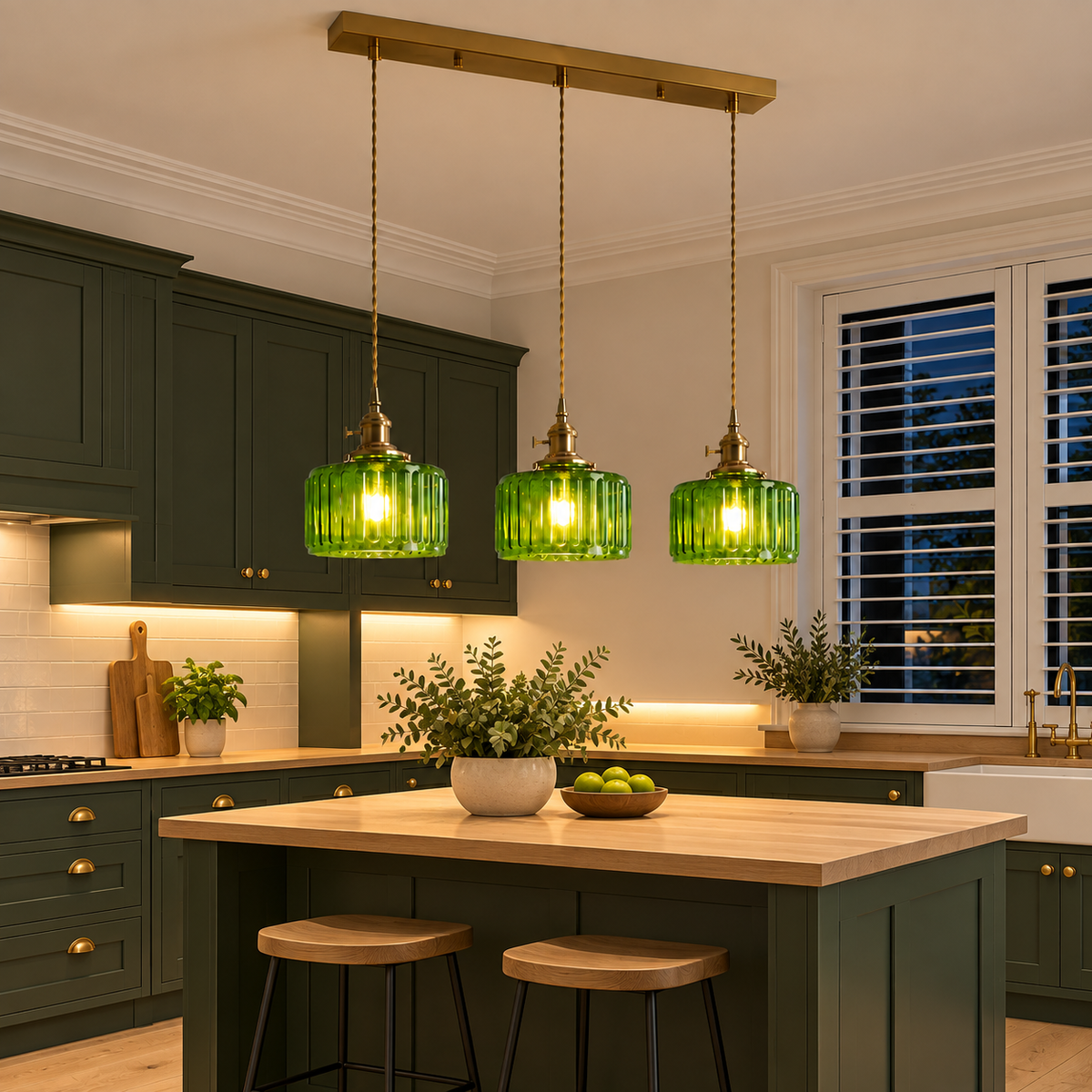 Ribbed Glass 3 Light Kitchen Island Pendant Light Verdena