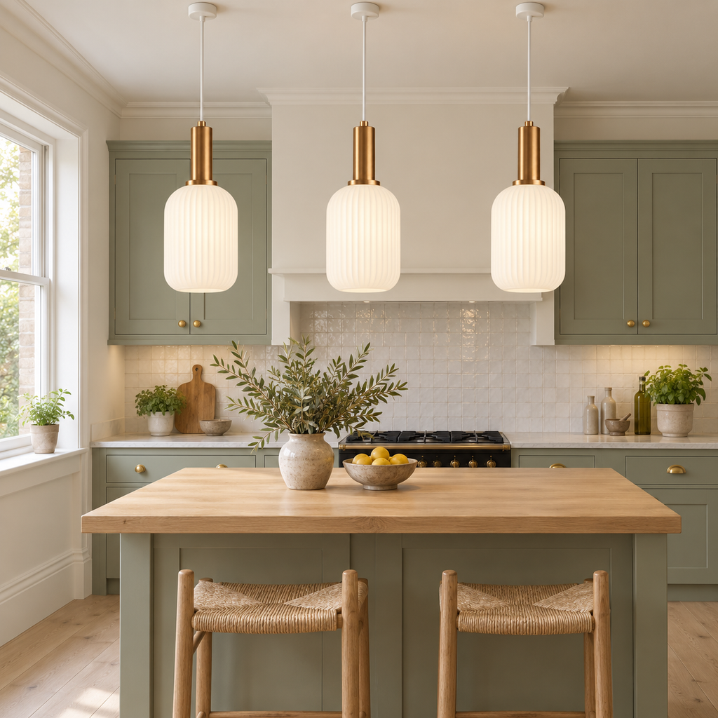 Loftlampe i opalglas og messing Opalia
