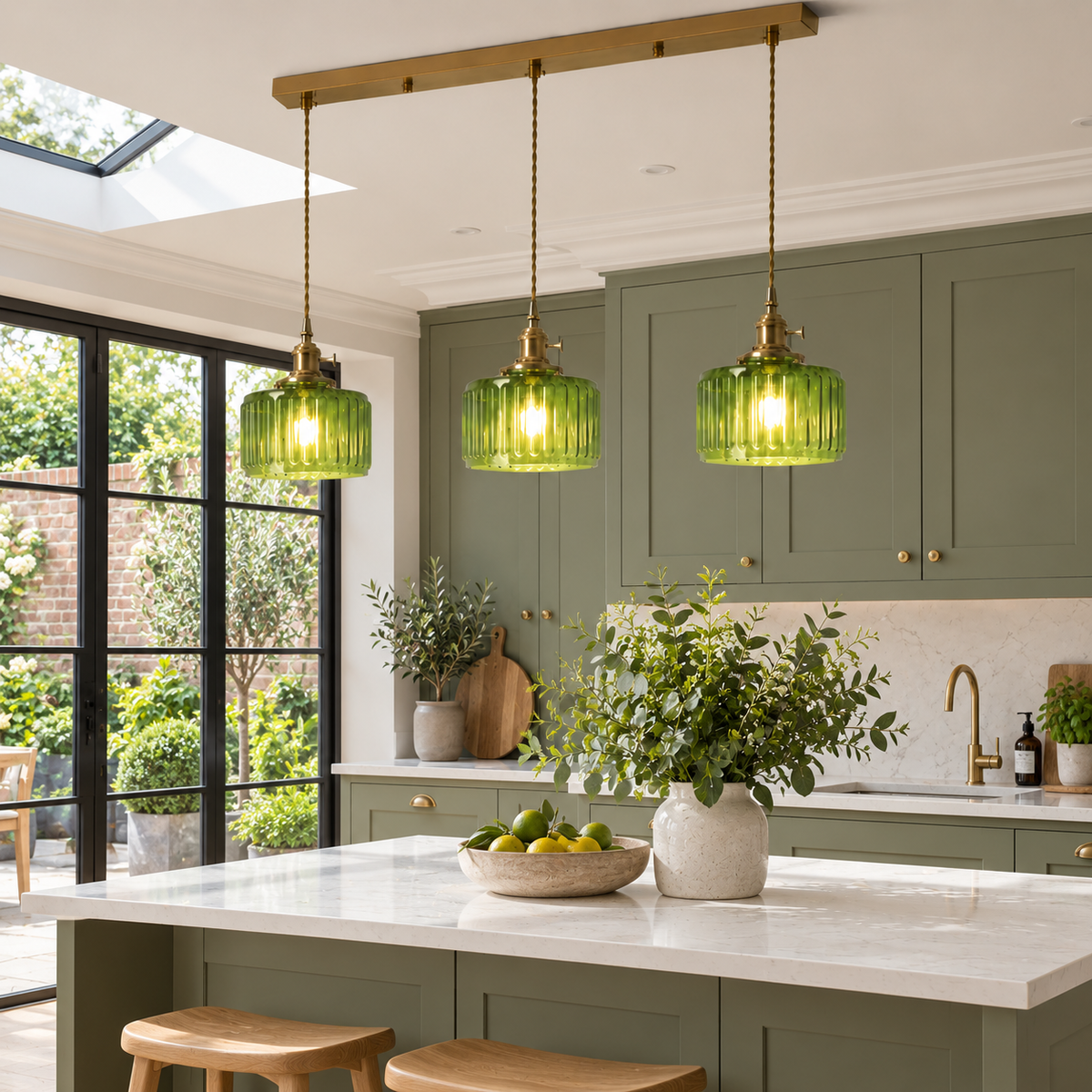 Ribbed Glass 3 Light Kitchen Island Pendant Light Verdena