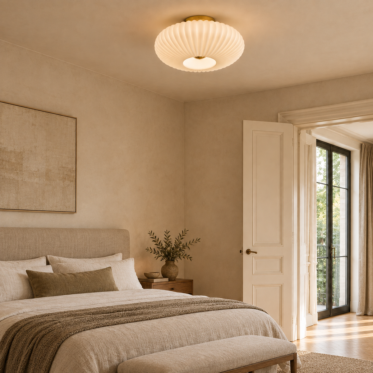 Ribbed Glass Flush Mount Ceiling Light Lunara