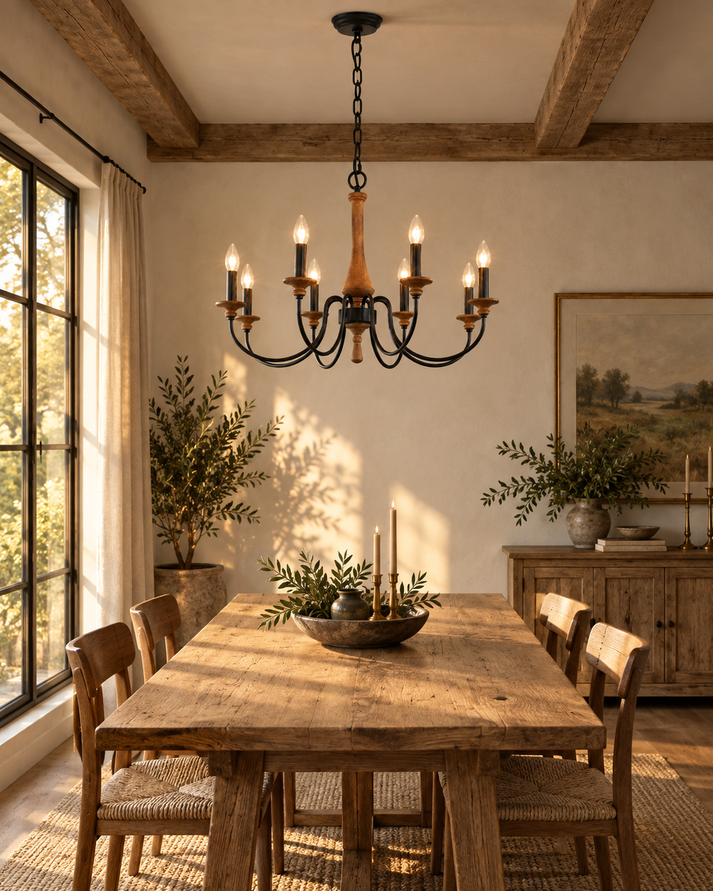Wooden Candle Chandelier Ravenna