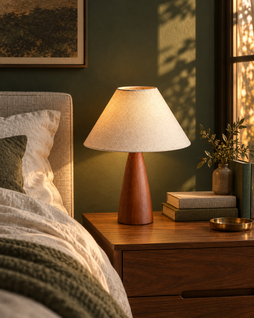 Walnut Cone Linen Table Lamp Marvena