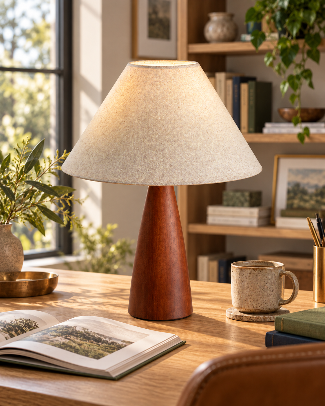 Walnut Cone Linen Table Lamp Marvena