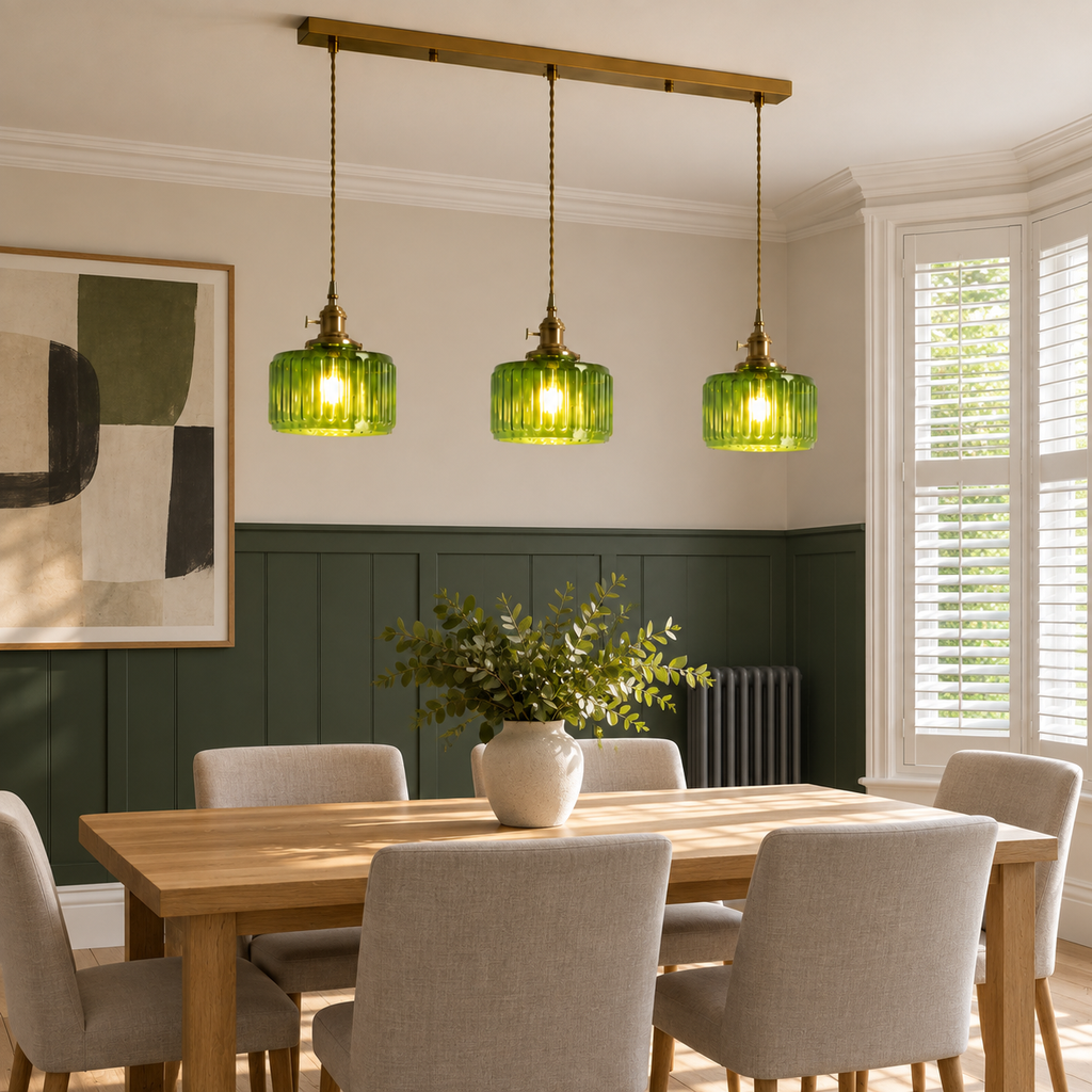Ribbed Glass 3 Light Kitchen Island Pendant Light Verdena