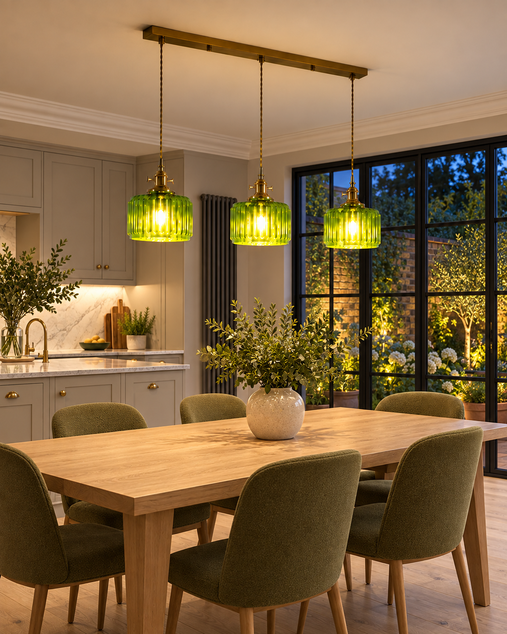 Ribbed Glass 3 Light Kitchen Island Pendant Light Verdena