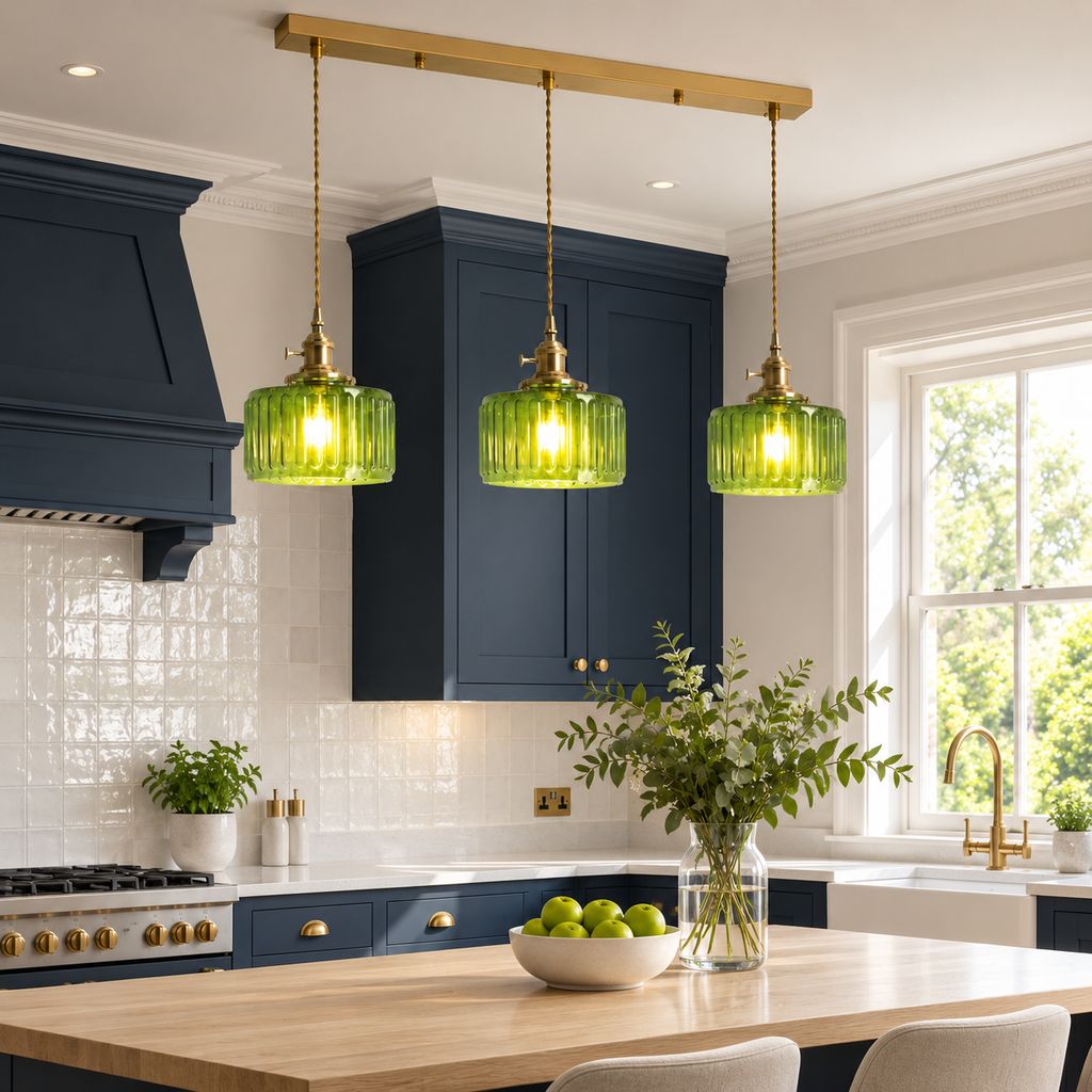 Ribbed Glass 3 Light Kitchen Island Pendant Light Verdena