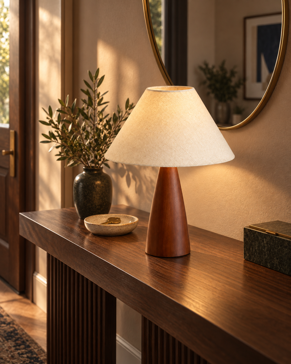Walnut Cone Linen Table Lamp Marvena
