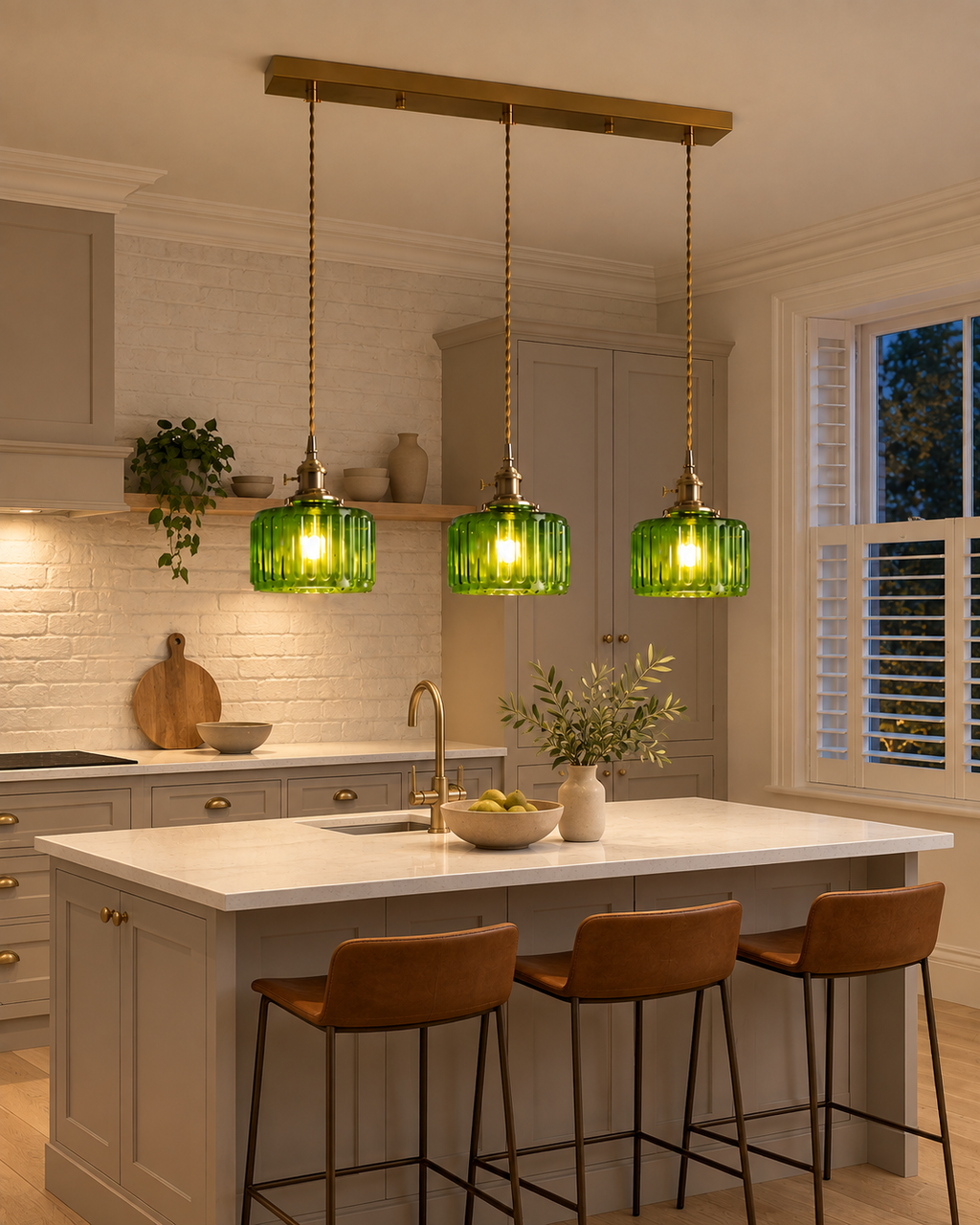 Ribbed Glass 3 Light Kitchen Island Pendant Light Verdena