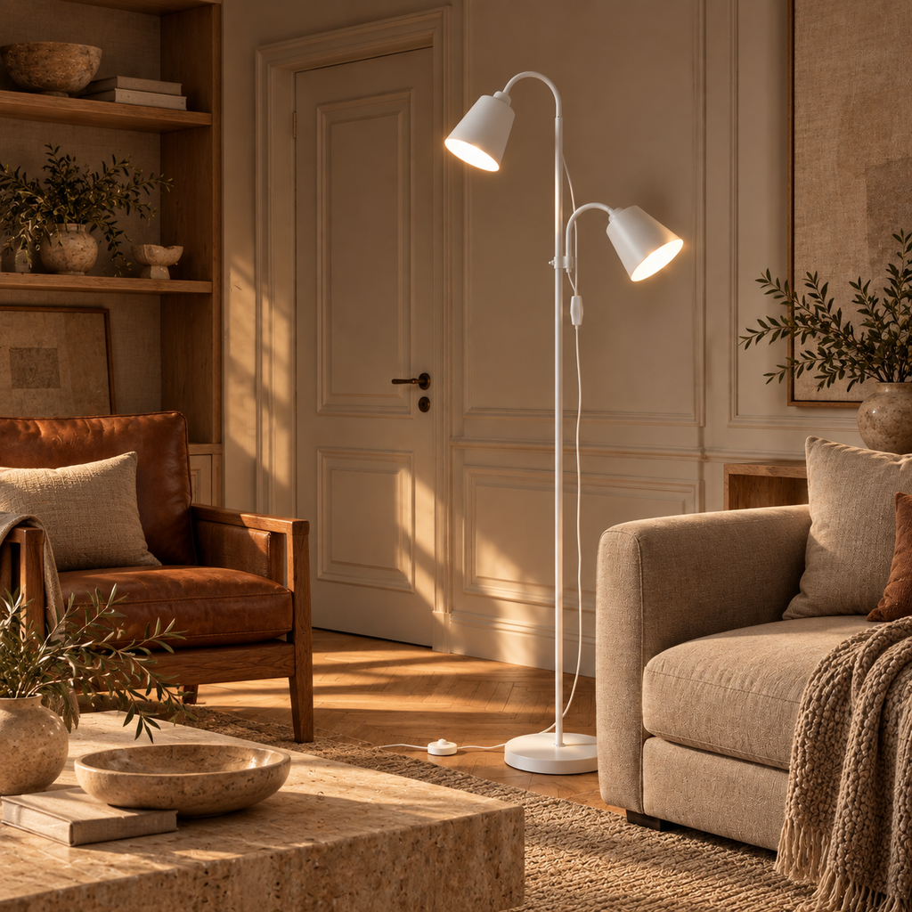White Double Head Reading Floor Lamp Arlena