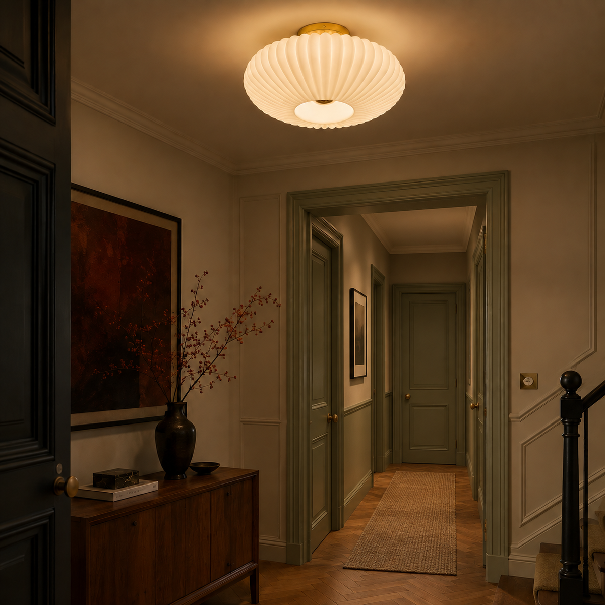 Ribbed Glass Flush Mount Ceiling Light Lunara