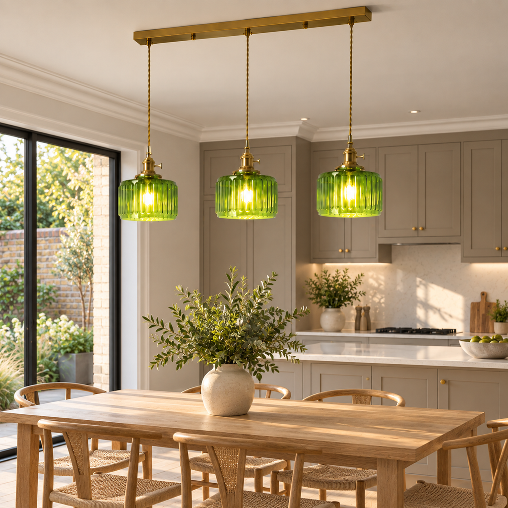 Ribbed Glass 3 Light Kitchen Island Pendant Light Verdena