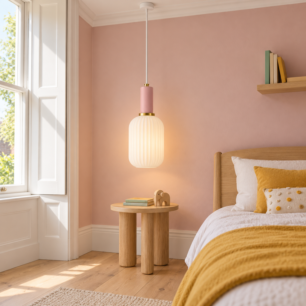 Loftlampe i opalglas og messing Opalia