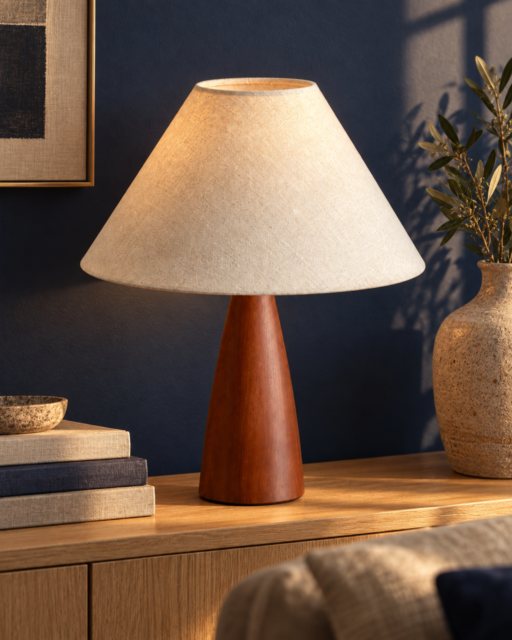 Walnut Cone Linen Table Lamp Marvena
