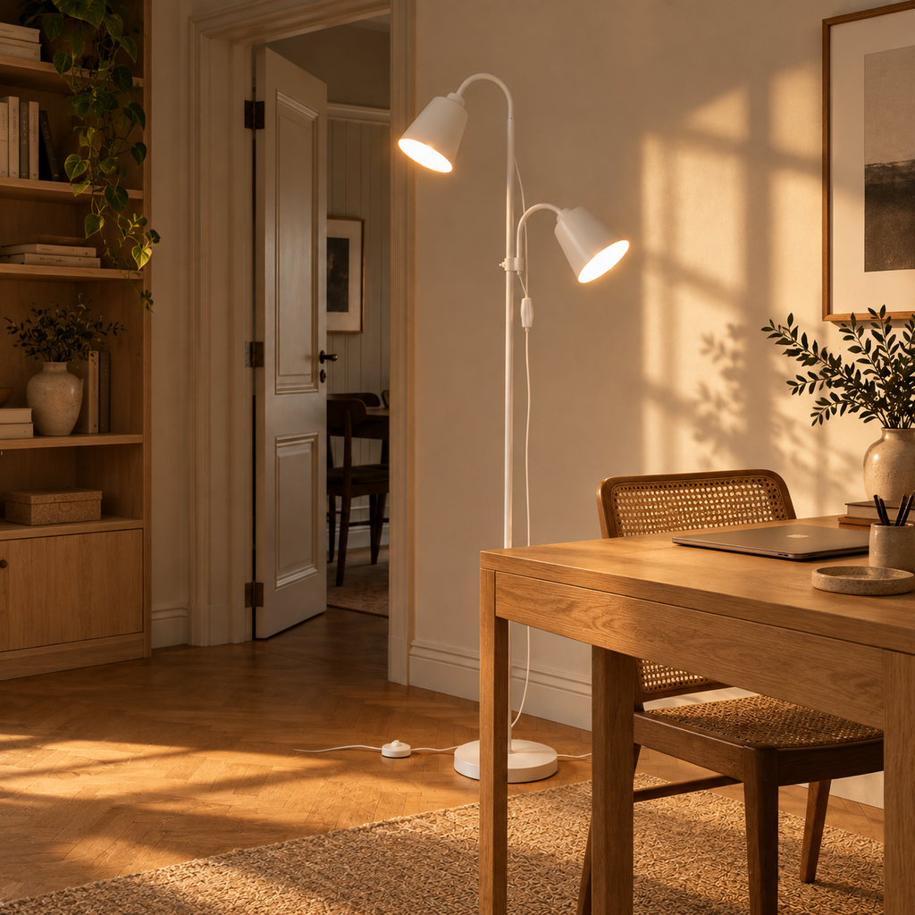 White Double Head Reading Floor Lamp Arlena