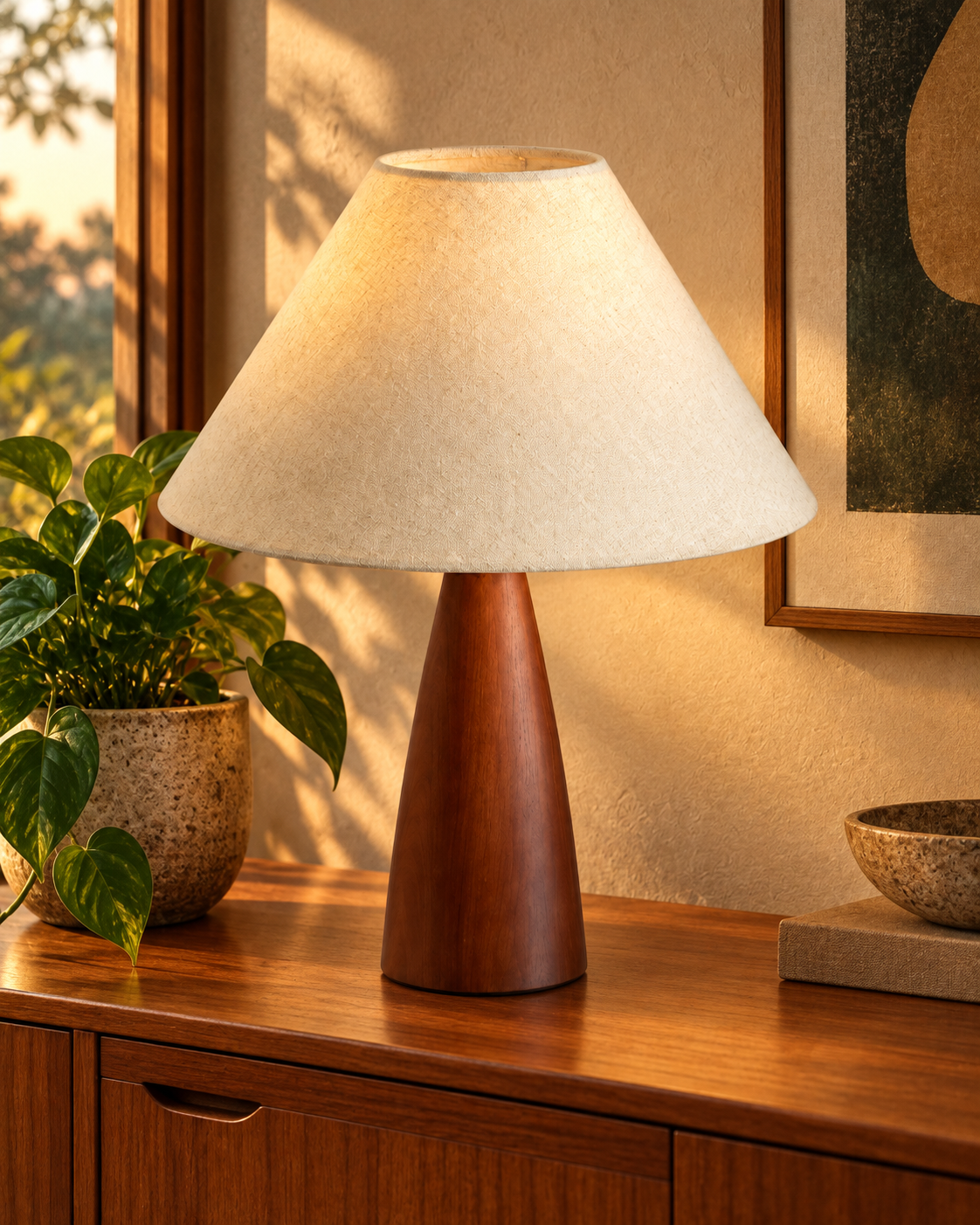 Walnut Cone Linen Table Lamp Marvena