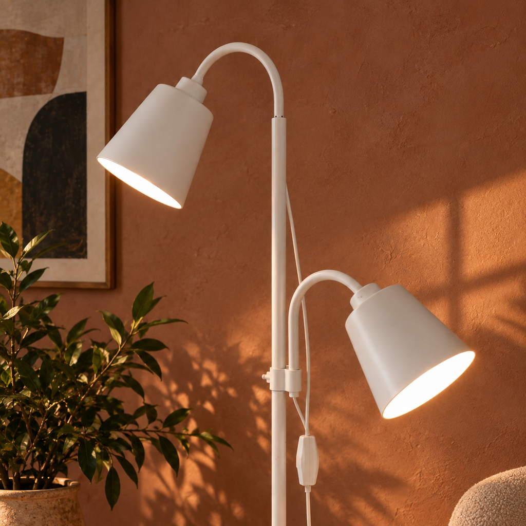 White Double Head Reading Floor Lamp Arlena