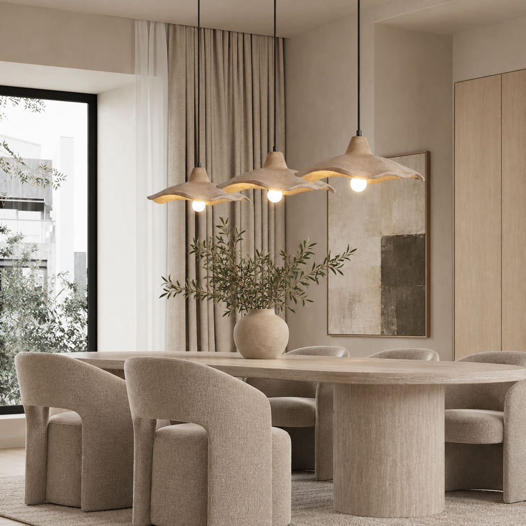 Scalloped Bell Pendant Light Dalena, Salle a manger, trois suspensions