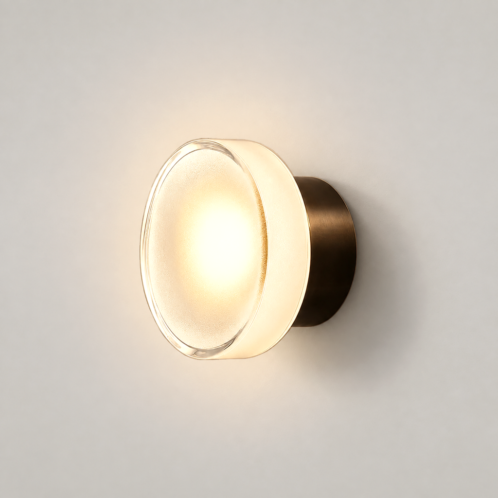 Ribbed Round Flush Wall Light Farela Brass, Mesh Glass, Fond neutre
