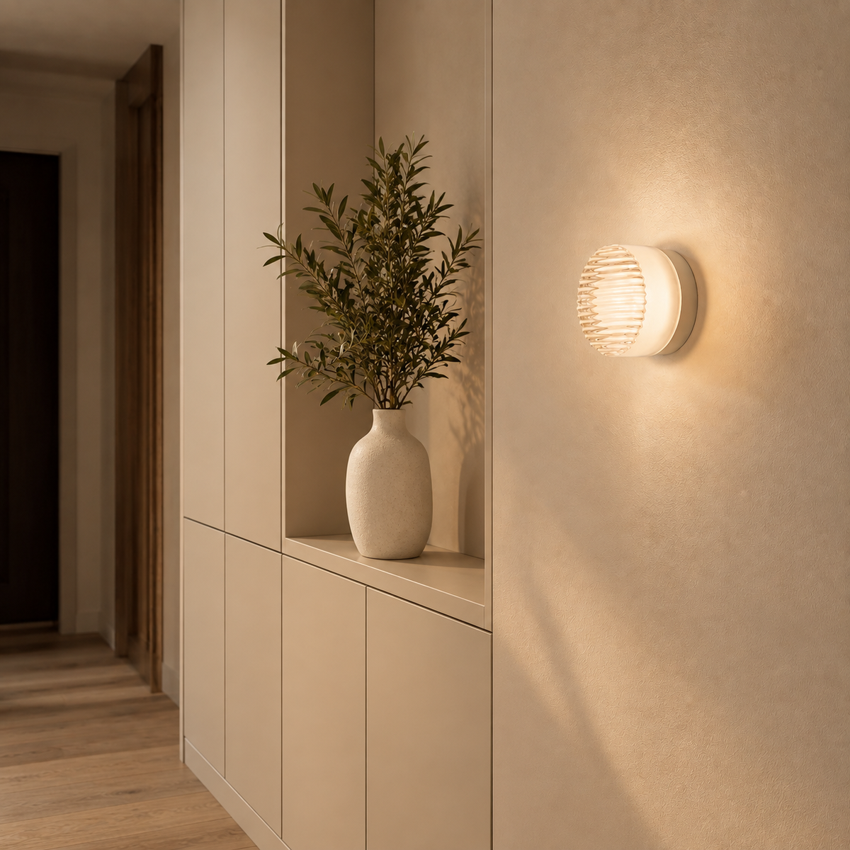 Ribbed Round Flush Wall Light Farela, Entree, miroir rond