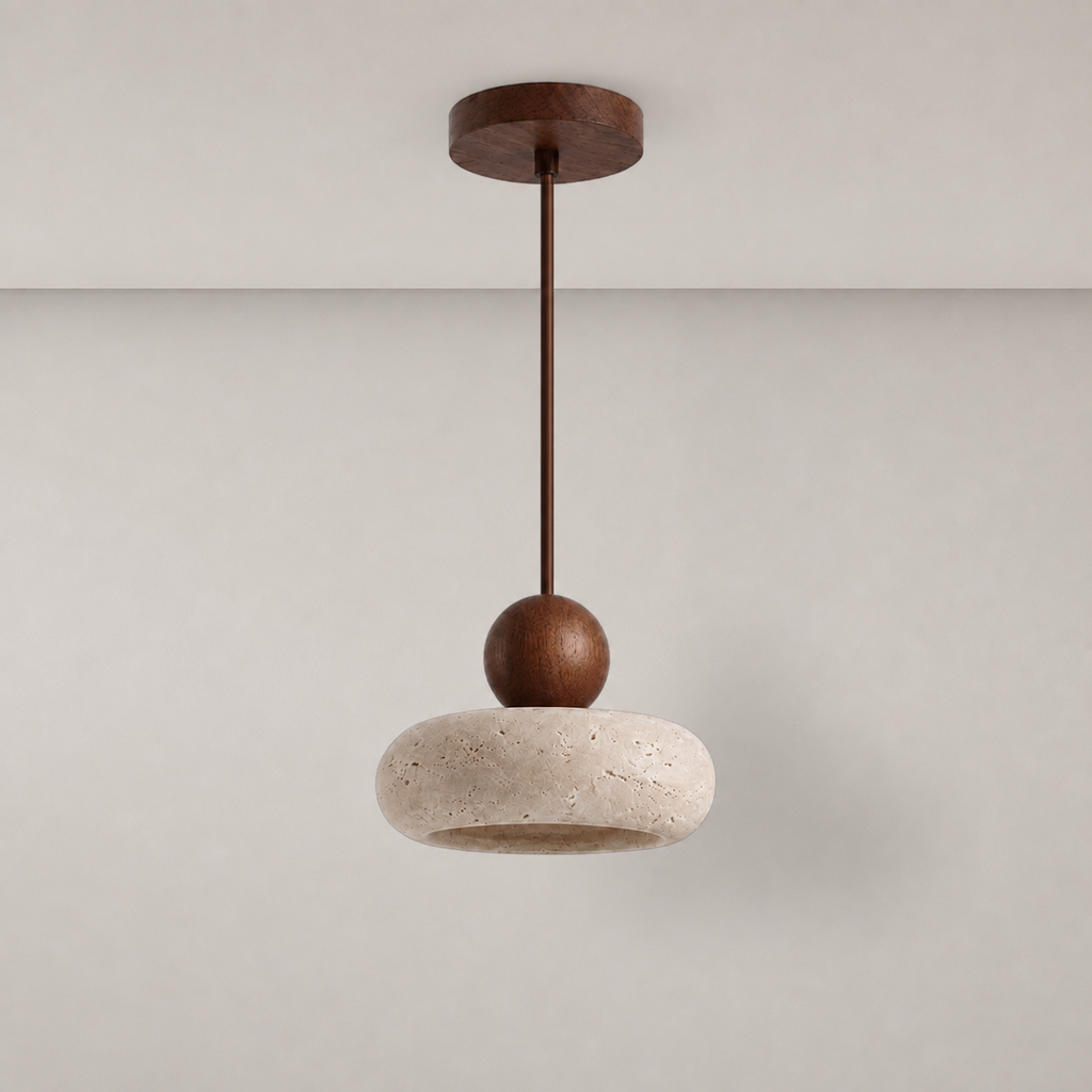 Natural Stone Pendant Light Fenora Walnut, Fond neutre