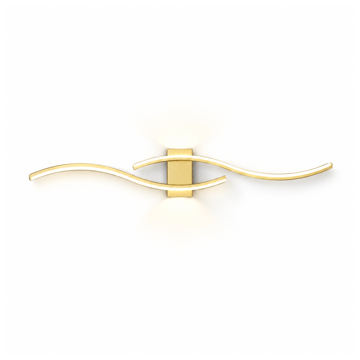 Venira curved brass LED wall light on a white background